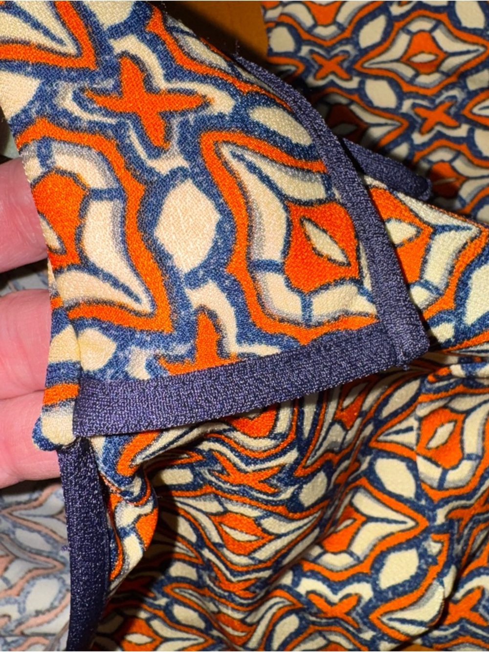 Esley Multicolor Geometric Print Dress with Orange and Navy Accents - Picture 4 of 9